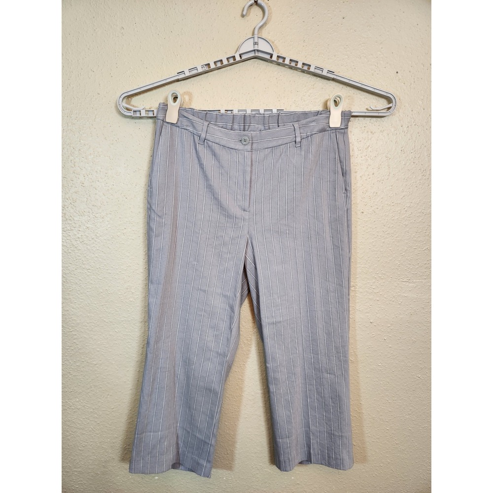NWT J.Jill Women's Gray Multiโ Striped Cropped Dress Pants Office Career Size 16
